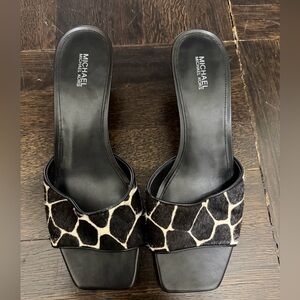 Michael Kors Giraffe Print Black and White Mules